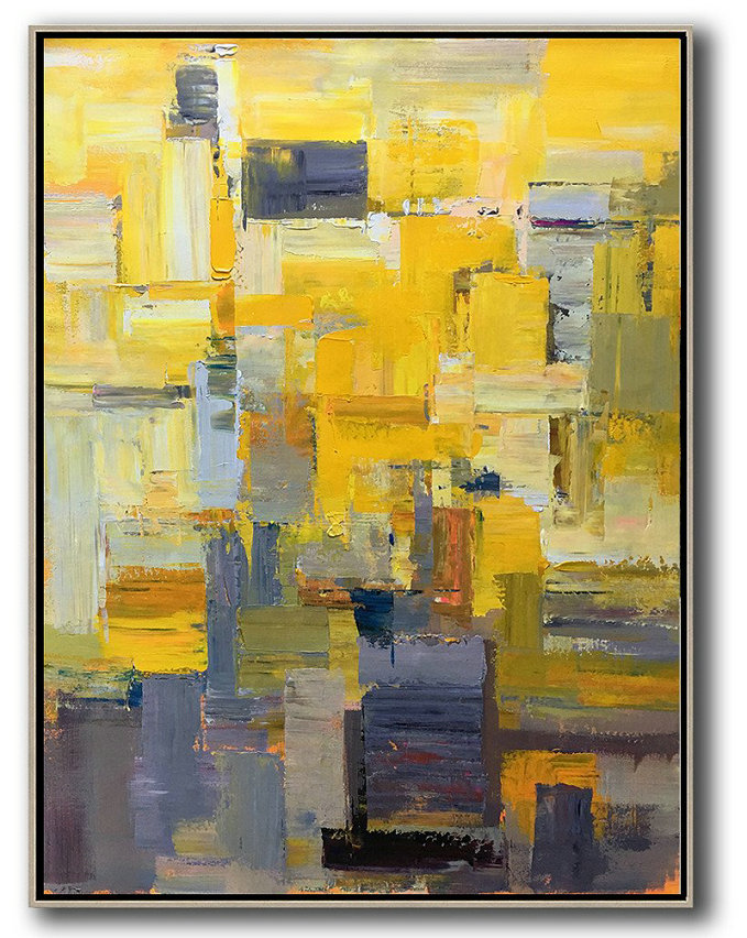 Original Abstract Painting Extra Large Canvas Art,Vertical Palette Knife Contemporary Art,Large Wall Canvas,Yellow,Brown,Taupe,Purple,Beige.etc